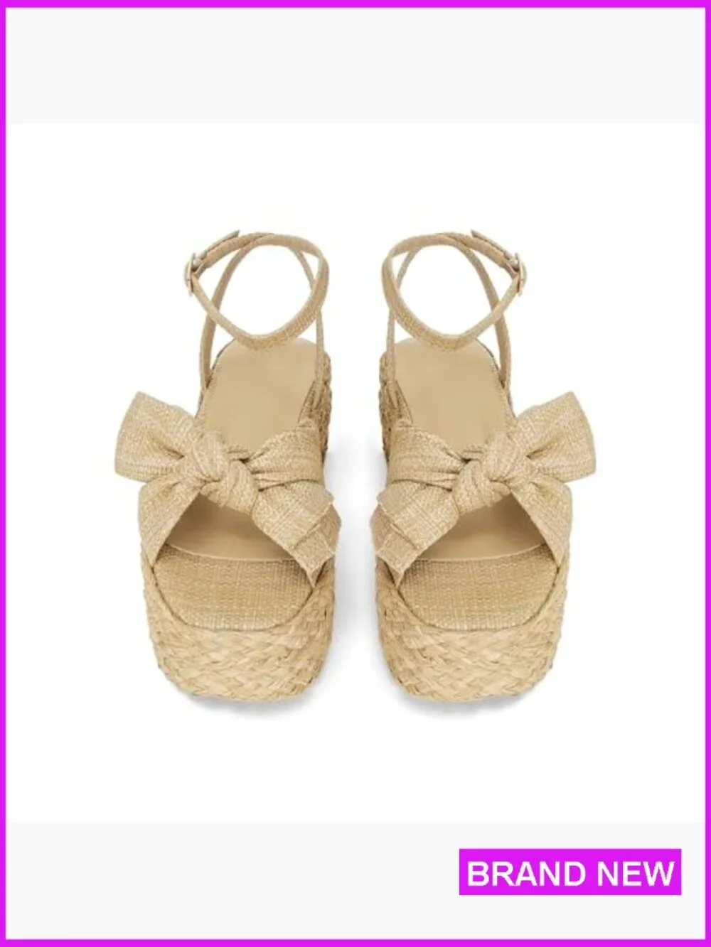 Raffia Platform Sandals Comfortable Adjustable Buckle Strap Open Toe Woven